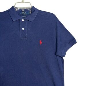 Polo Ralph Lauren Men’s Navy Blue Shirt Size M Short Sleeve Custom Fit Red Pony